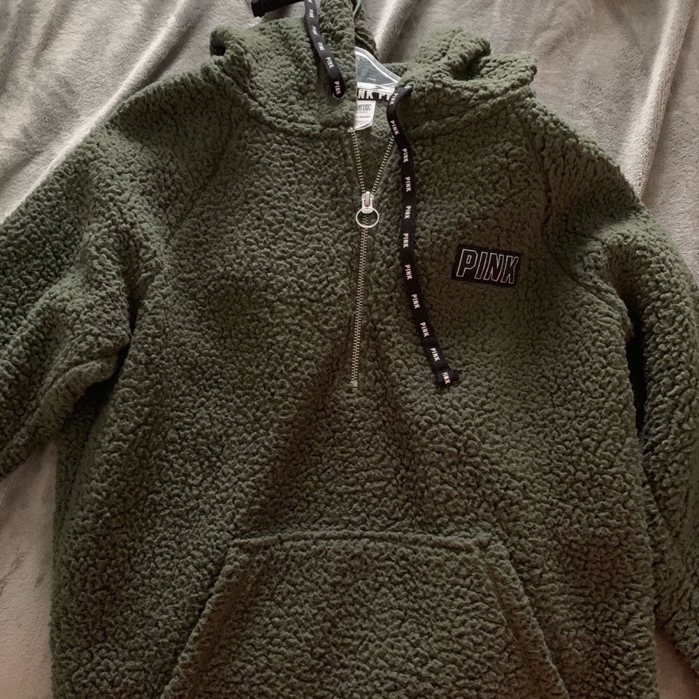 pink fluffy half zip hoodie